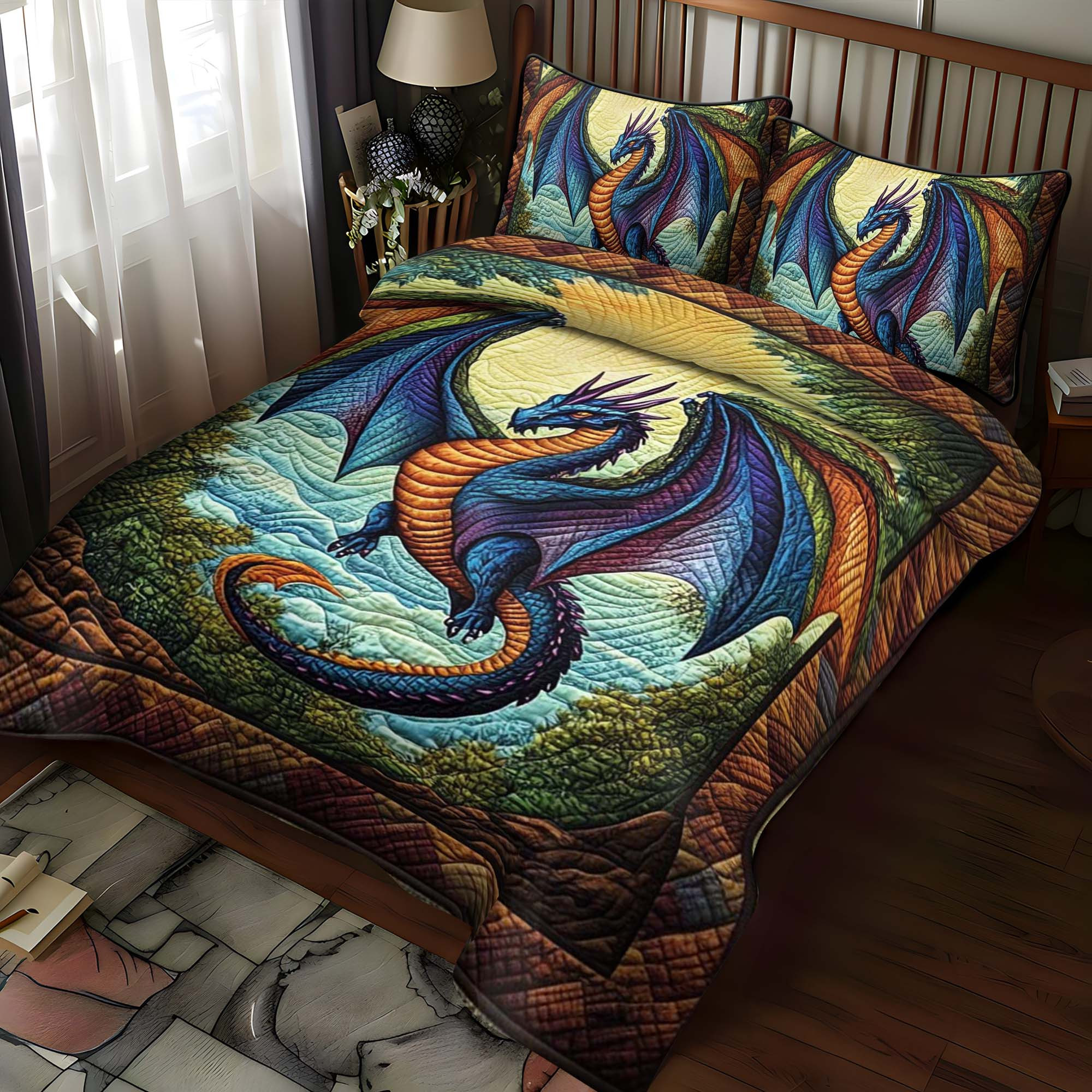 Twilight Blaze Quilted Bedding Set Best Bedsheets Dragon Themed Gifts