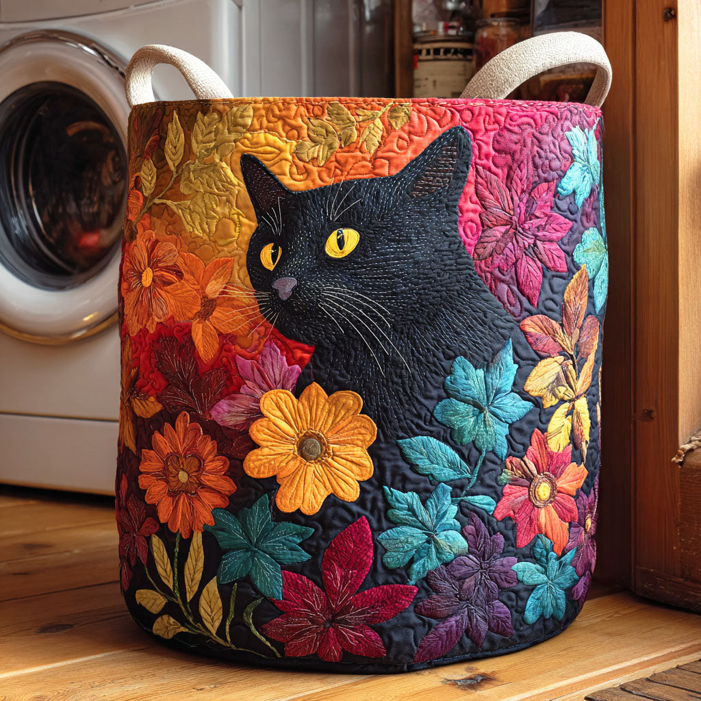 Twilight Bloom Quilted Laundry Basket Foldable Laundry Hamper Presents For People Who Like Cats