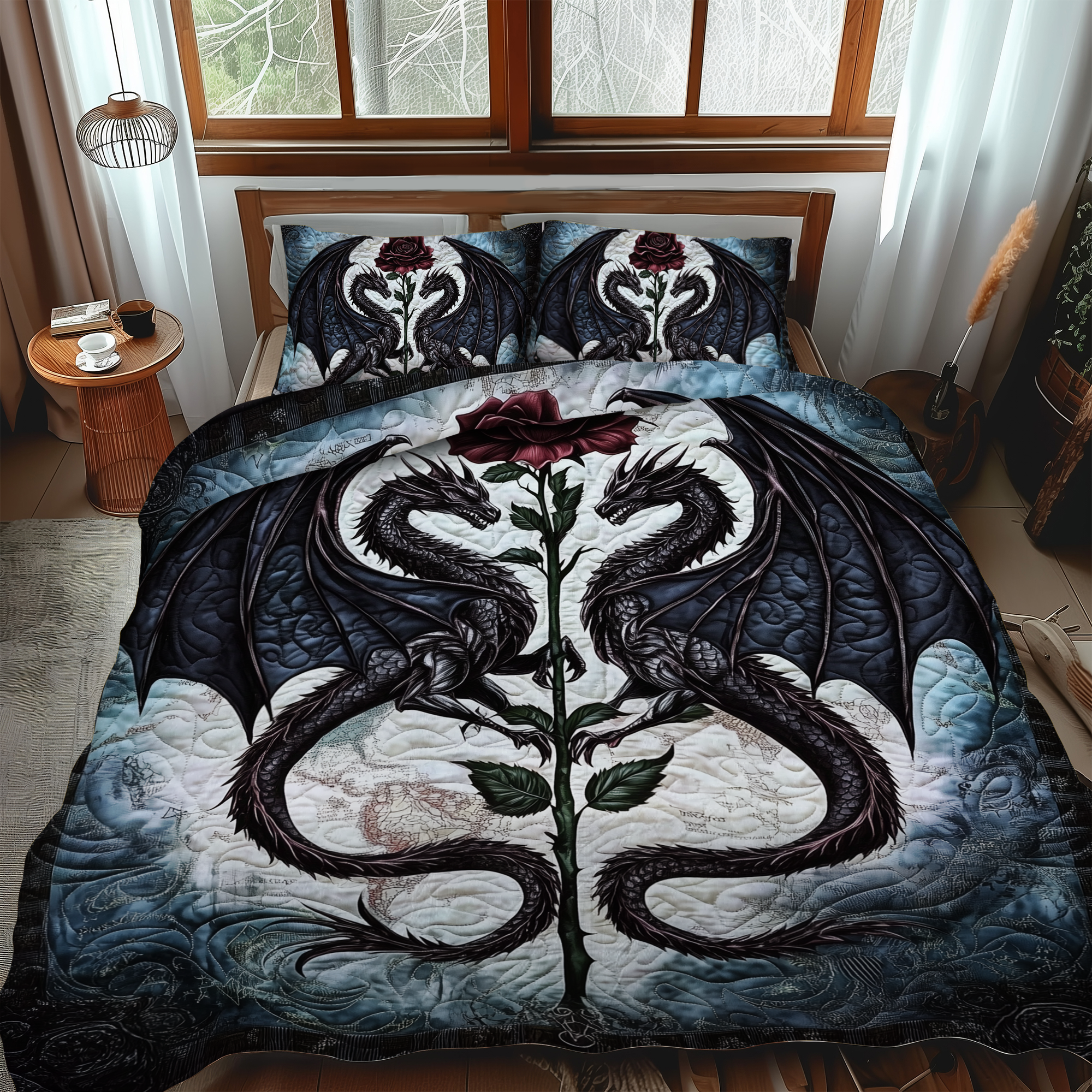 Twilight Embrace Quilted Bedding Set Bed Sheet Set Items Stuff For DragonLovers