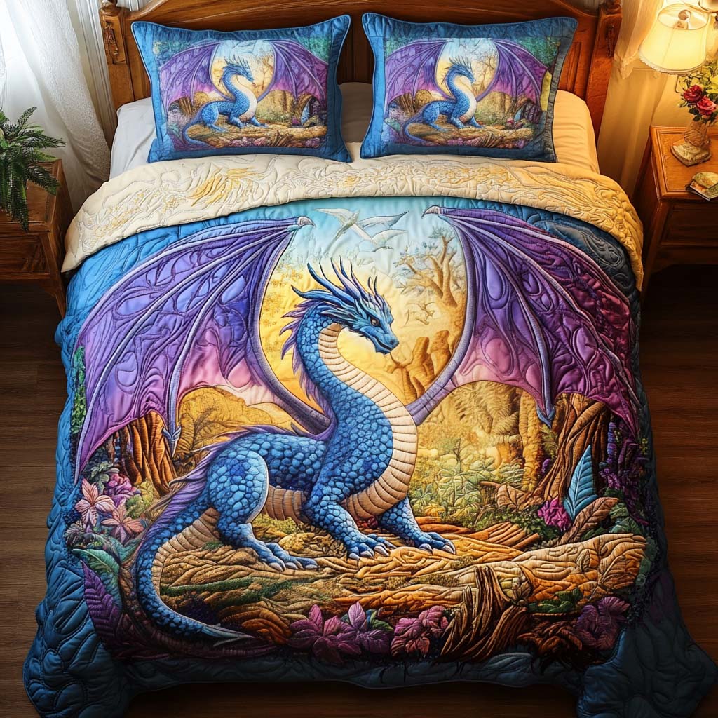 Twilight Guardian Quilted Bedding Set Bed Decor Best Gift For Dragon Lovers