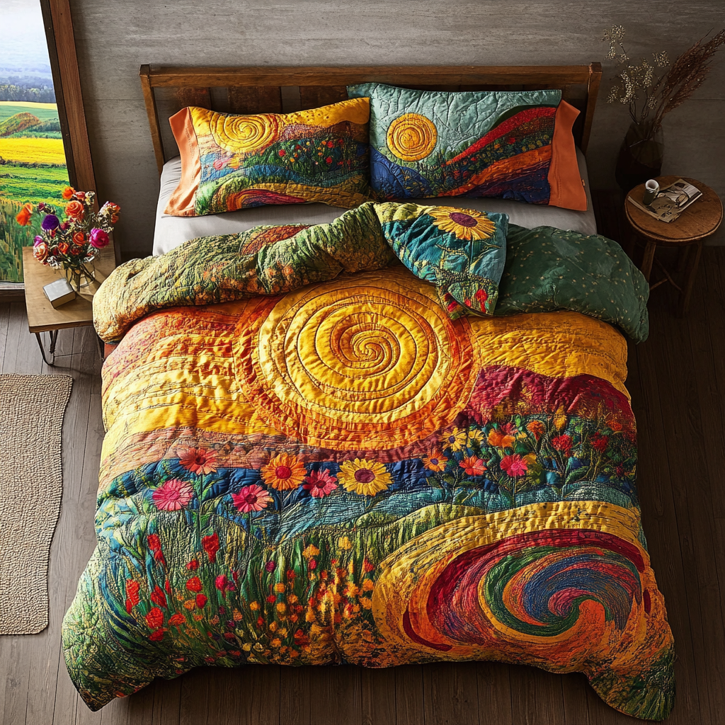 Twilight Sun Quilted Bedding Set Cute Bed Sheet Set Sunflower Gift Items