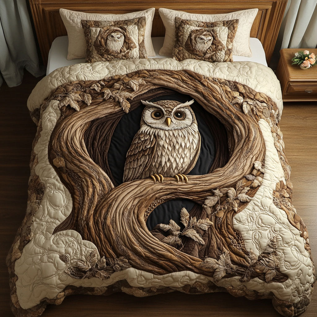 Twilight Wisdom Quilted Bedding Set Cute Boho Comforter Sets Owl Themed Gifts