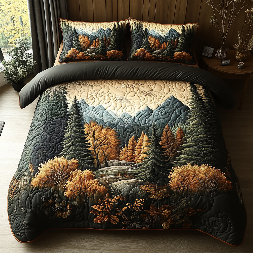 Twilight Woods Quilted Bedding Set Unique Bed Sheet Set Father's Day Gifts