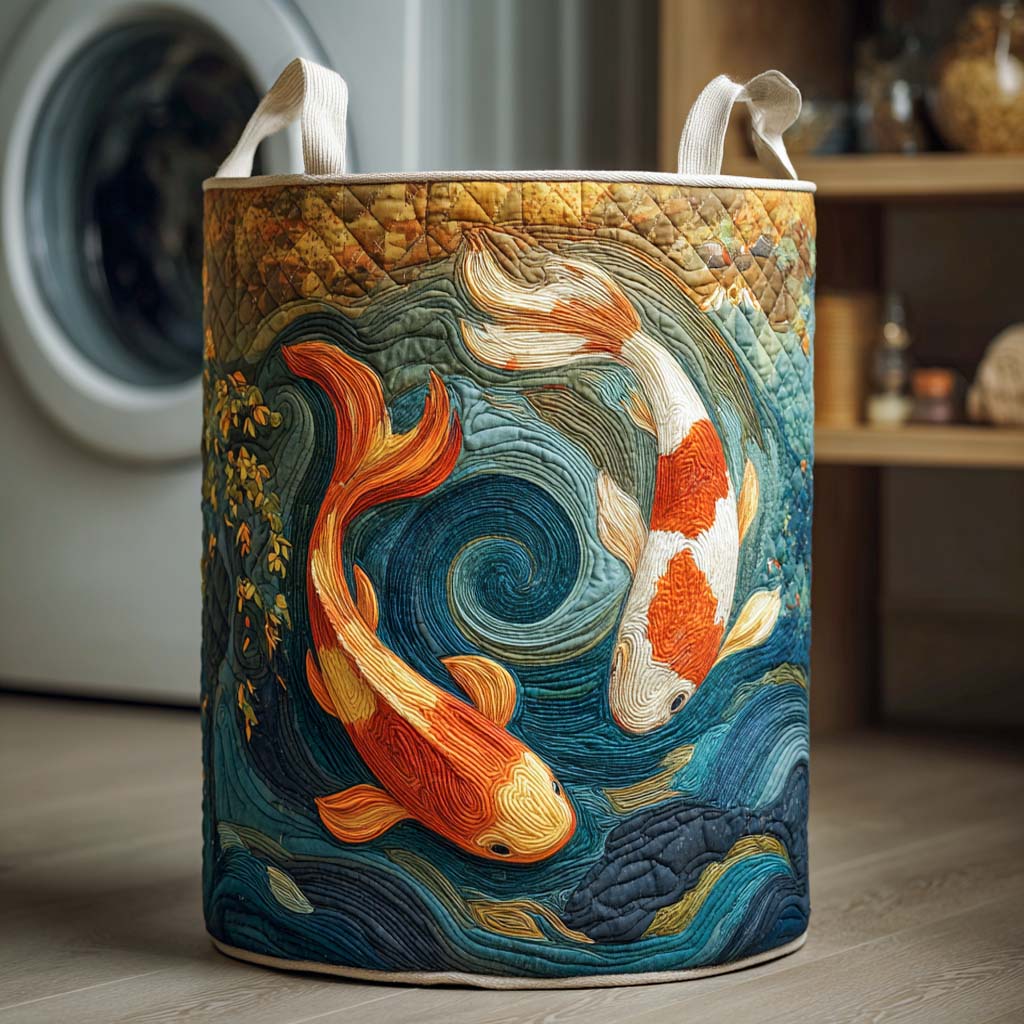 Twin Currents Koi Quilted Laundry Basket Hamper Basket Best Father's Day Special Gifts