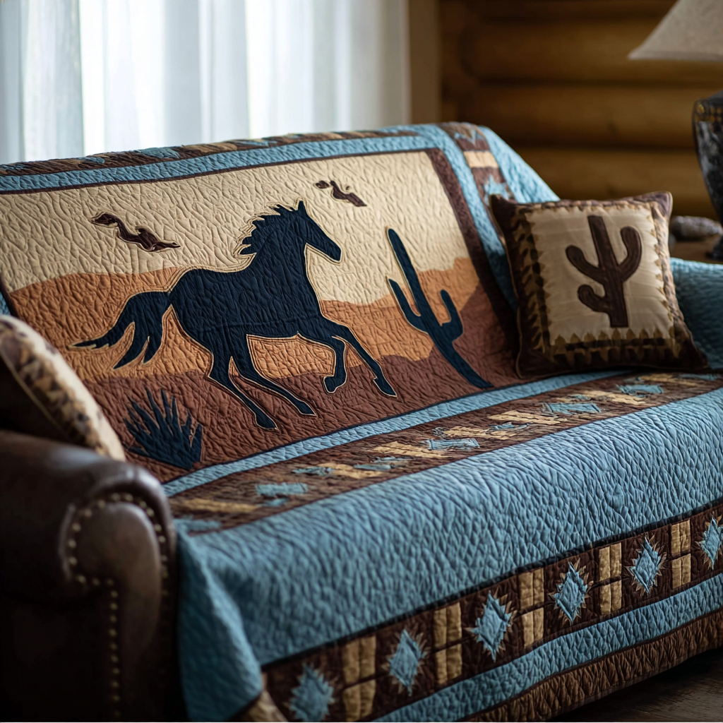 Twin Horses Quilted Sofa Cover Sofa Protector Horsey Christmas Gifts