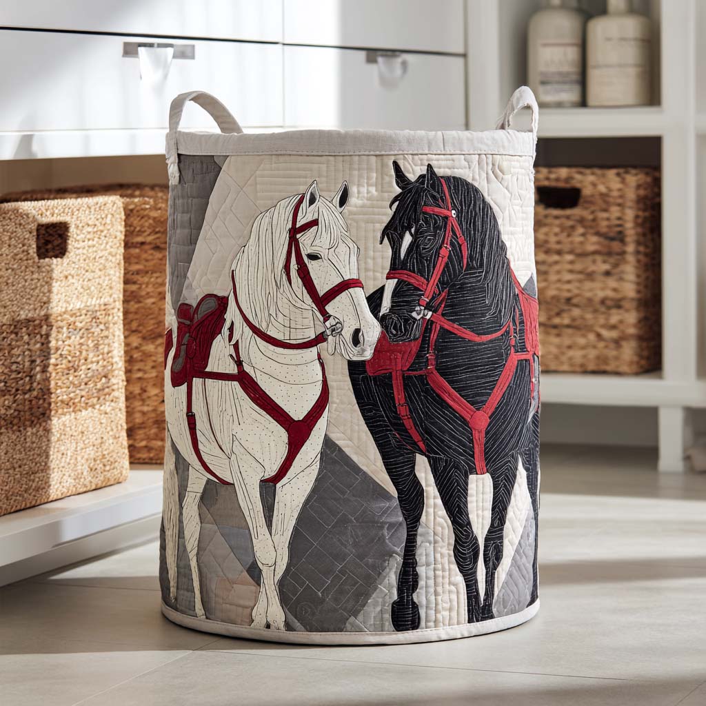 Twin Steed Quilted Laundry Basket Home Decor Items Gifts For Female Horse Lovers