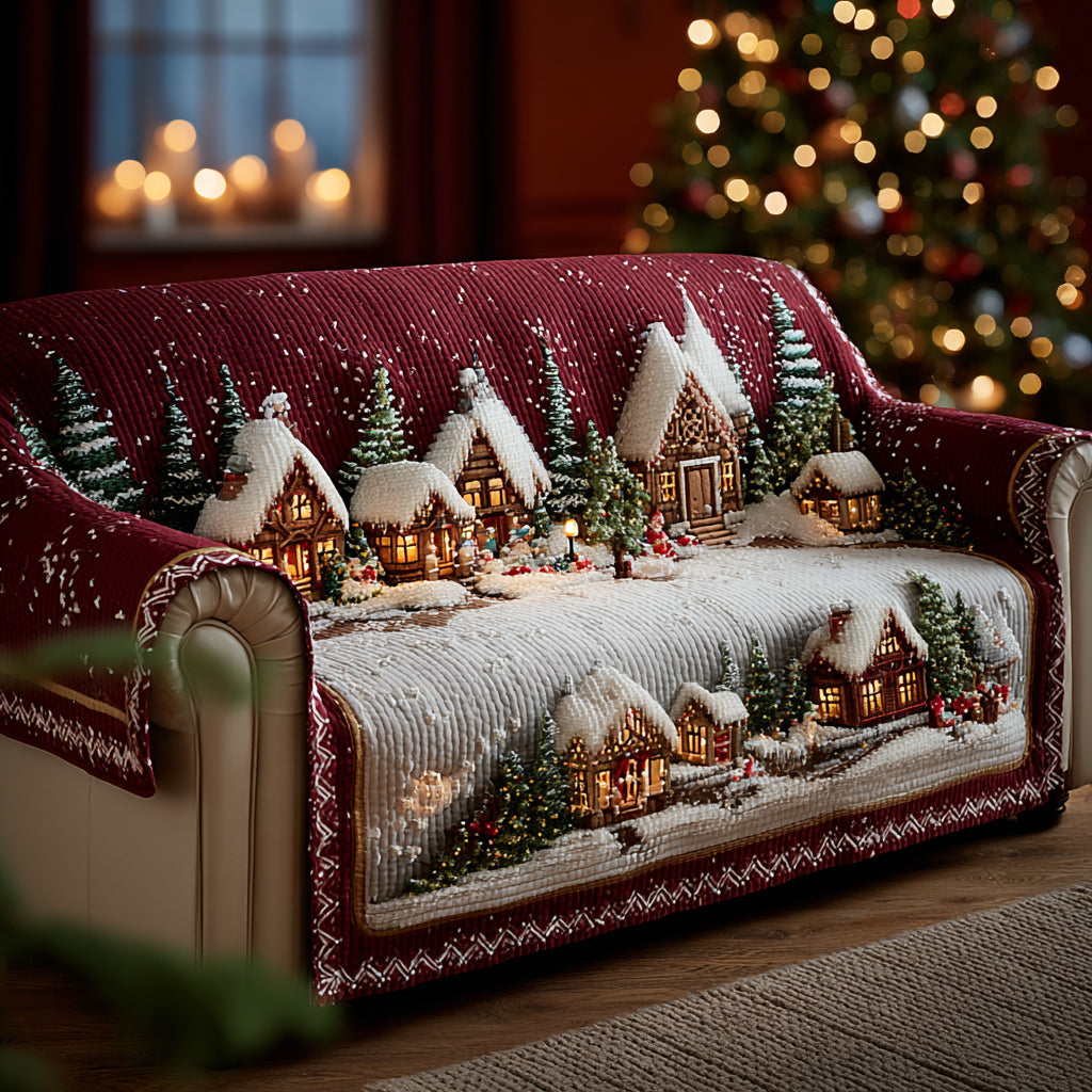 Twinkling Christmas Village Quilted Sofa Cover Best Sofa Covers Good Family Gifts For Christmas