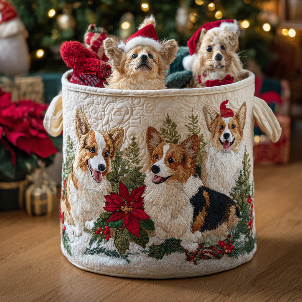 Twinkling Corgi Night Quilted Laundry Basket Home Decor Styles Top Christmas Gifts For Girlfreind