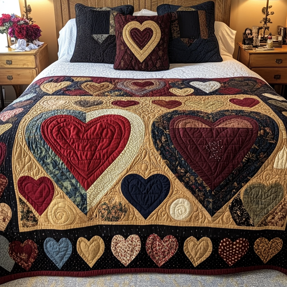 Two Hearts Embrace Quilted Bedding Set Cute Bed Sheet Set Simple Father's Day Gift Ideas