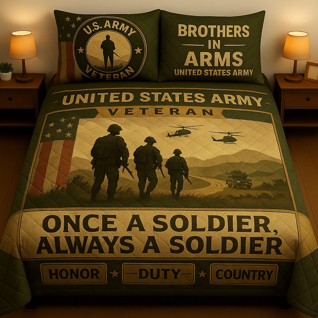 United States Army Veteran Quilted Bedding Set US Army Bedspread Set Gifts For Veterans