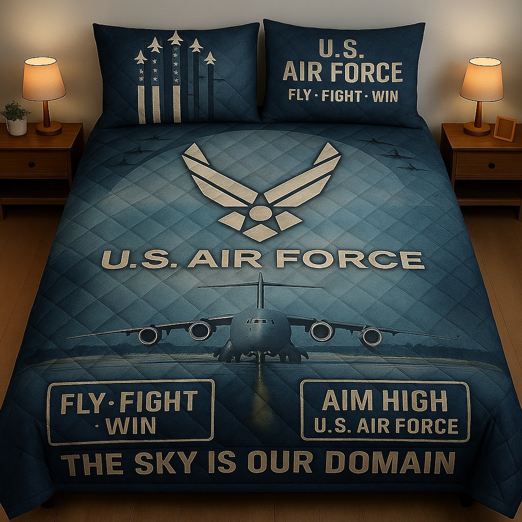 US Air Force Quilted Bedding Set The Sky Is Our Domain Bedspread Set USAF Gifts