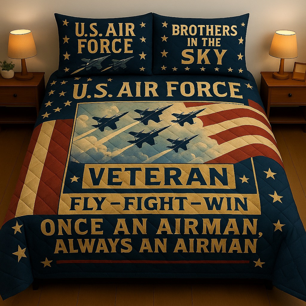 US Air Force Veteran Quilted Bedding Set USAF Bedspread Set Gifts For Veterans