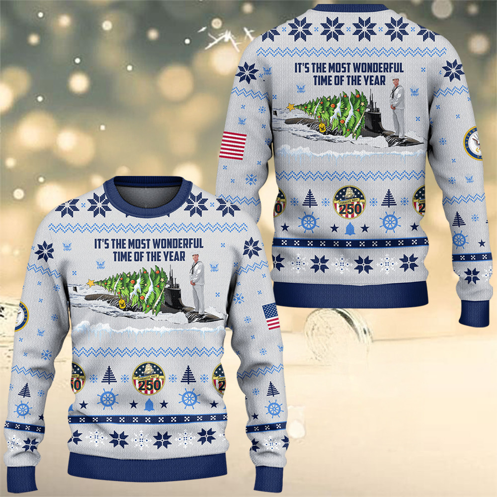 US Navy 250Th Anniversary Ugly Christmas Sweater Xmas Outfits Holiday Gifts For Navy Veterans
