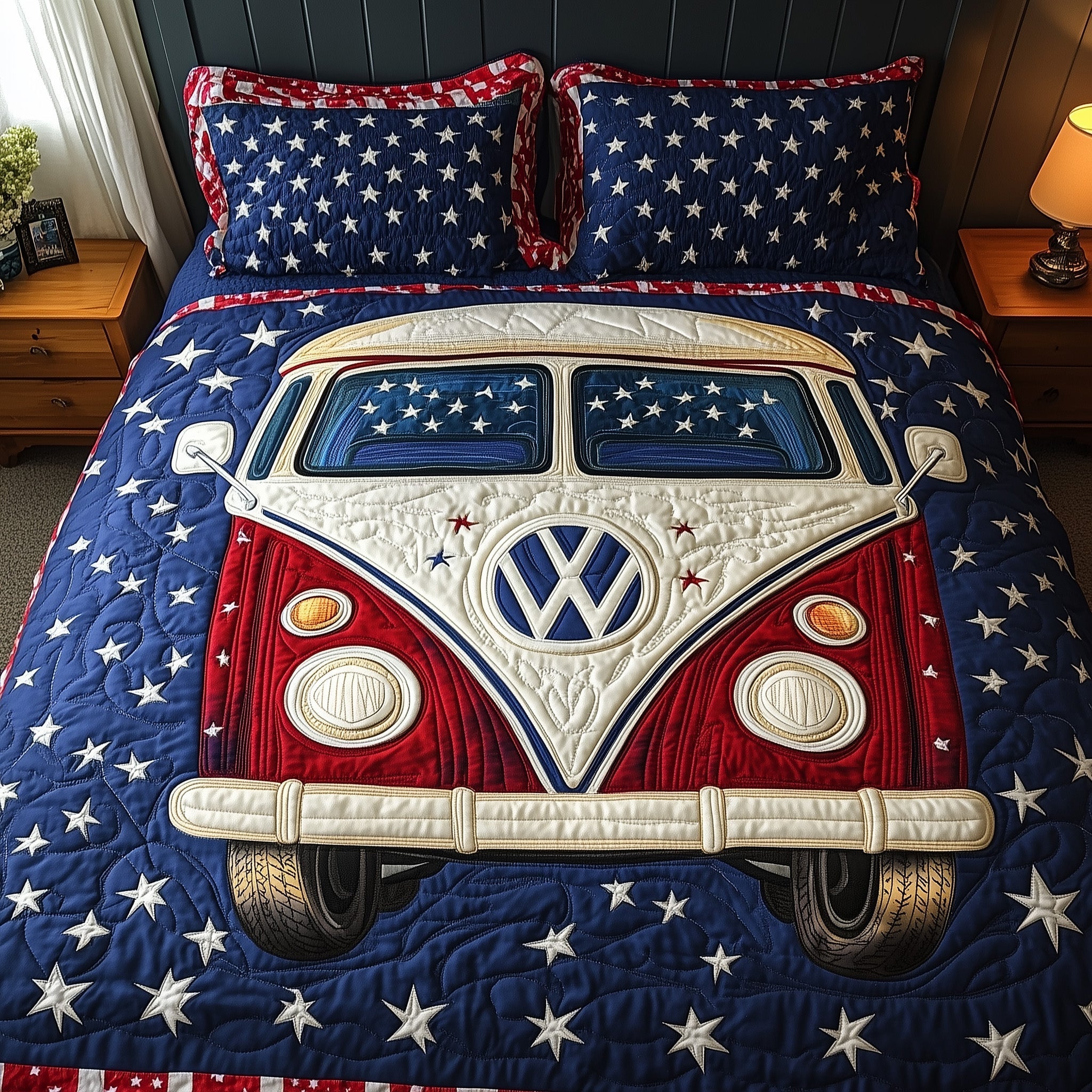 USA Hippie Hauler Quilted Bedding Set Unique Bed Sheet Set Patriotic Gifts For Veterans