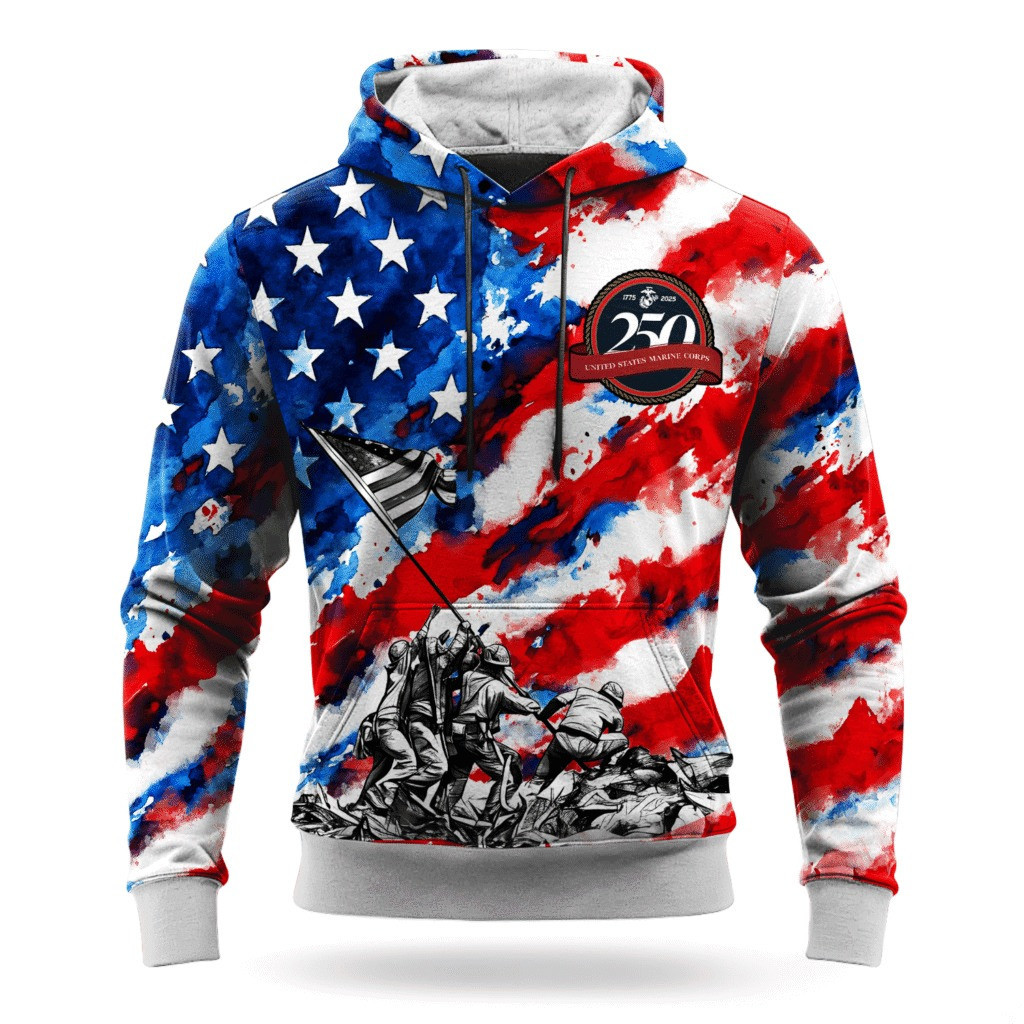 USMC 250Th Anniversary American Flag Hoodie Marine Corps Veteran Apparel Best Veteran Gifts