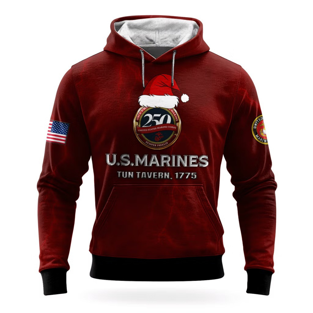 USMC 250Th Anniversary Christmas Hoodie 1775 2025 Marine Corps Veteran Apparel Gift Ideas