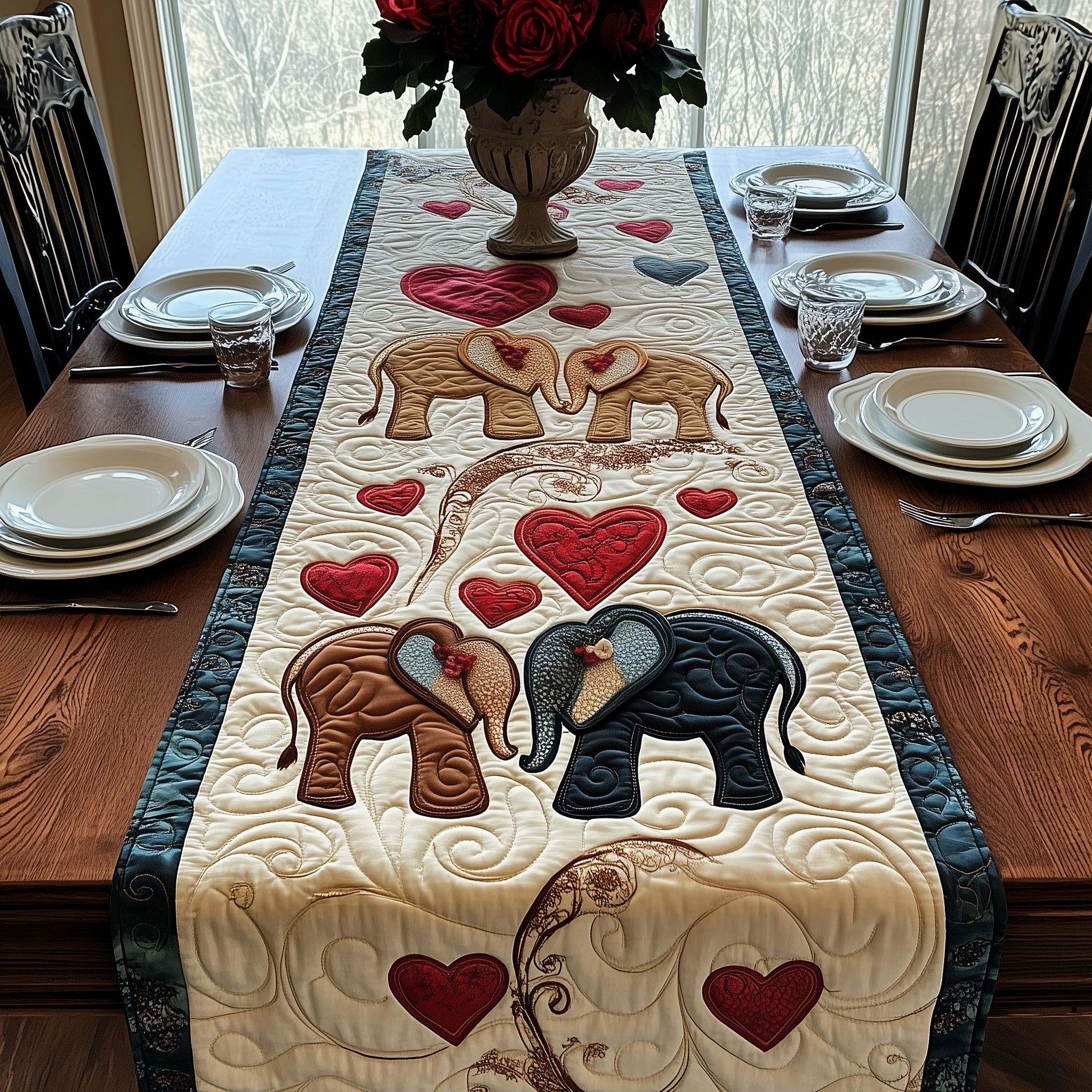 Valentine Elephant Love Quilted Table Runner Vintage Valentine Table Runner Best Gifts For Elephant Lovers