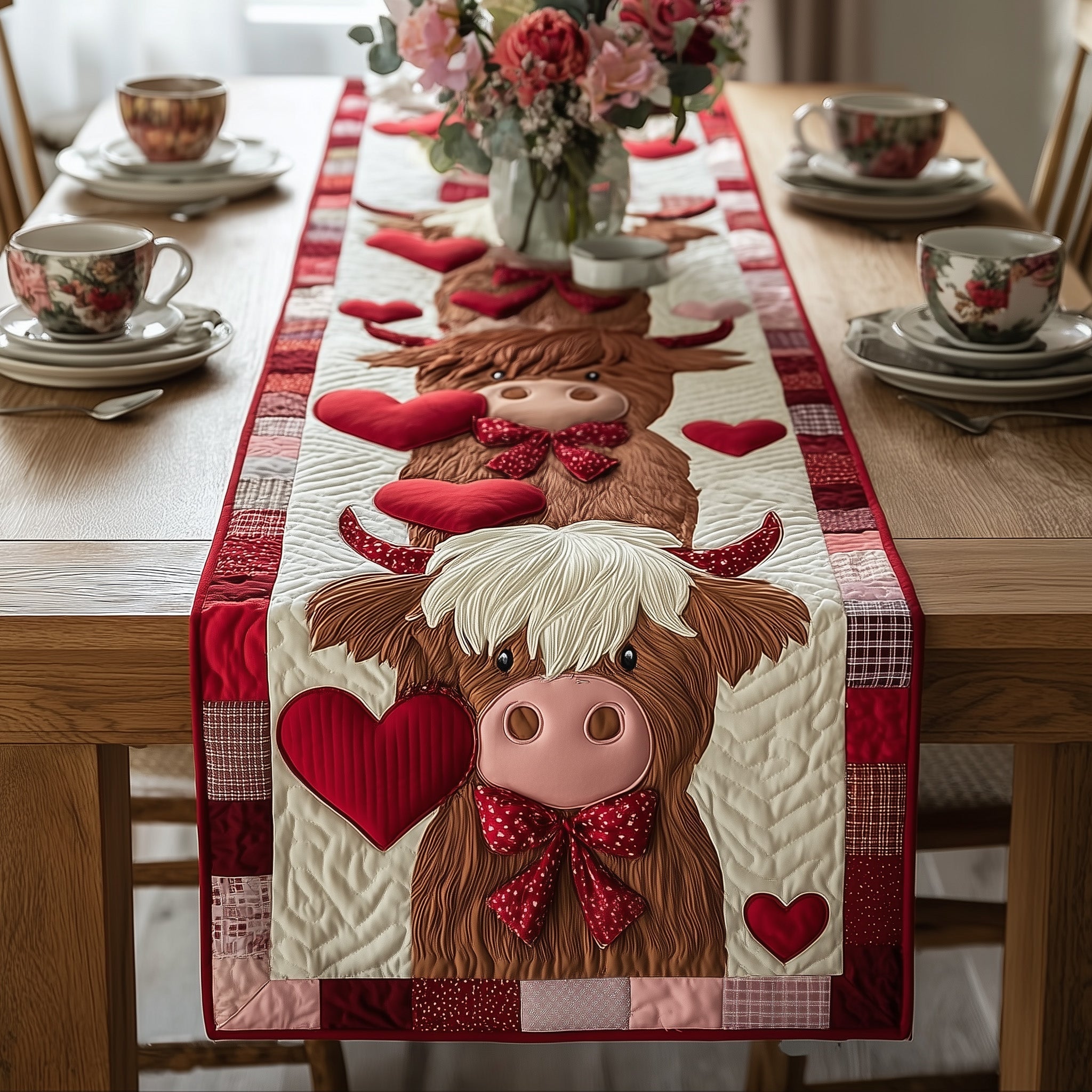 Valentine Graze Quilted Table Runner Valentine Runner Highland Cow Gifts For Her