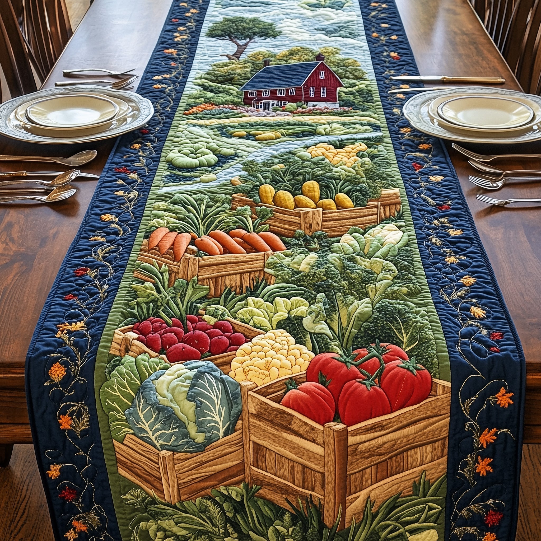 Veggie Haven Quilted Table Runner Farmhouse Table Runner Mother's Day Gifts From Daughter