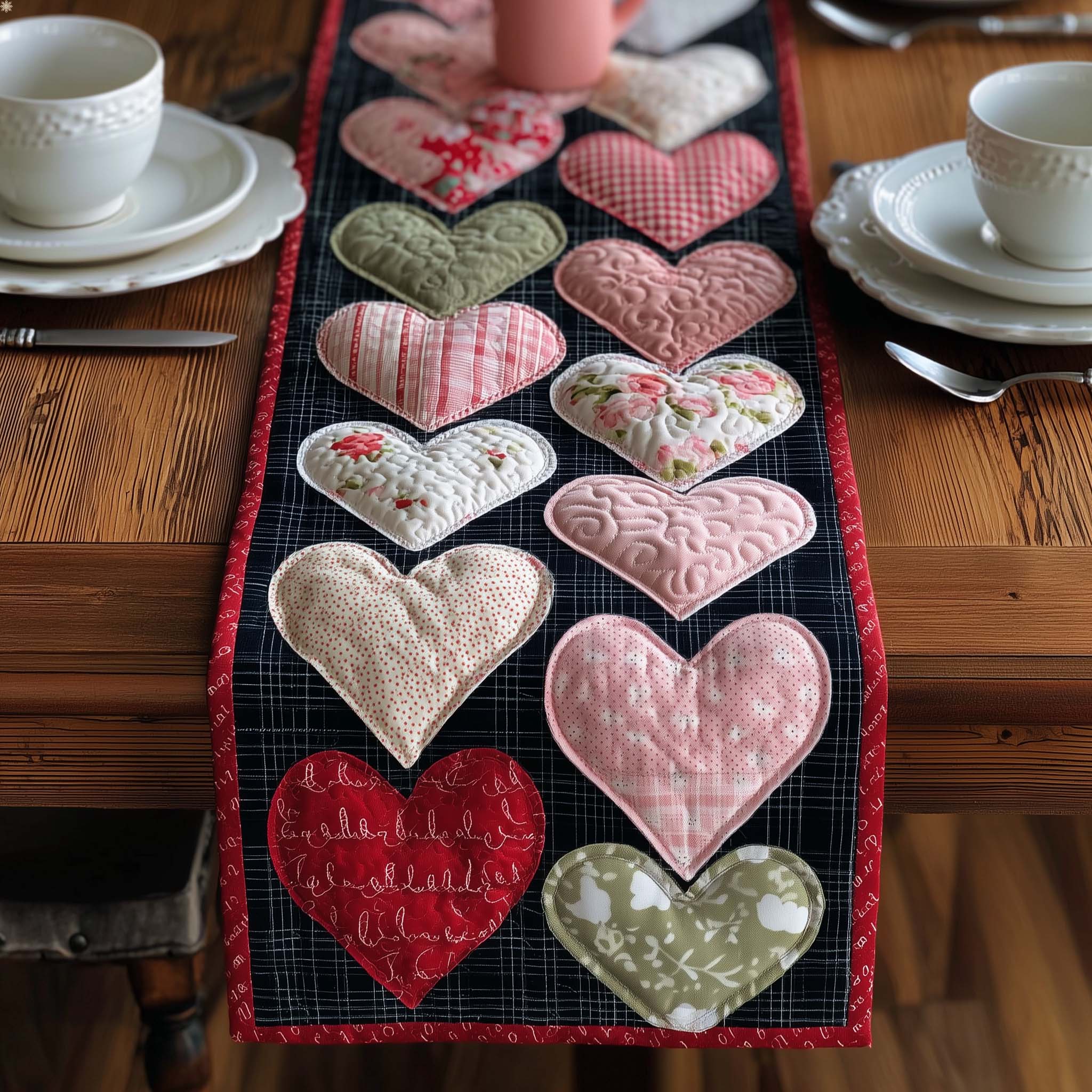 Velvet Heart Quilted Table Runner Table Runner For Valentine's Day Valentine Day Ideas For Wife