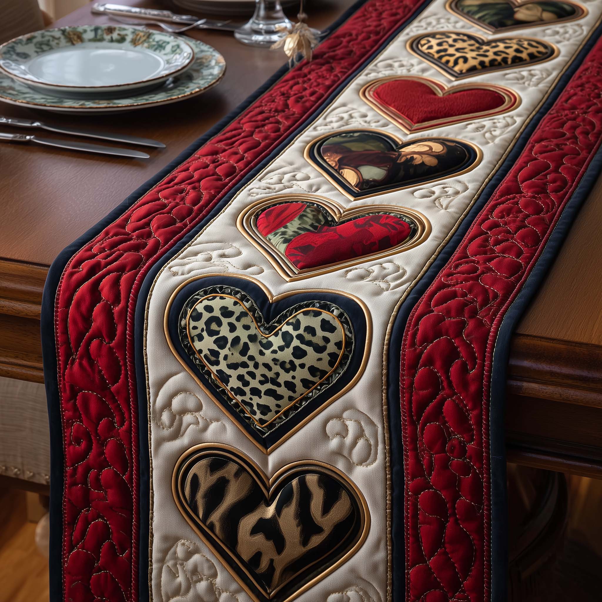 Velvet Heart Quilted Table Runner Valentine Runner For Table Valentine Day Presents For Mom