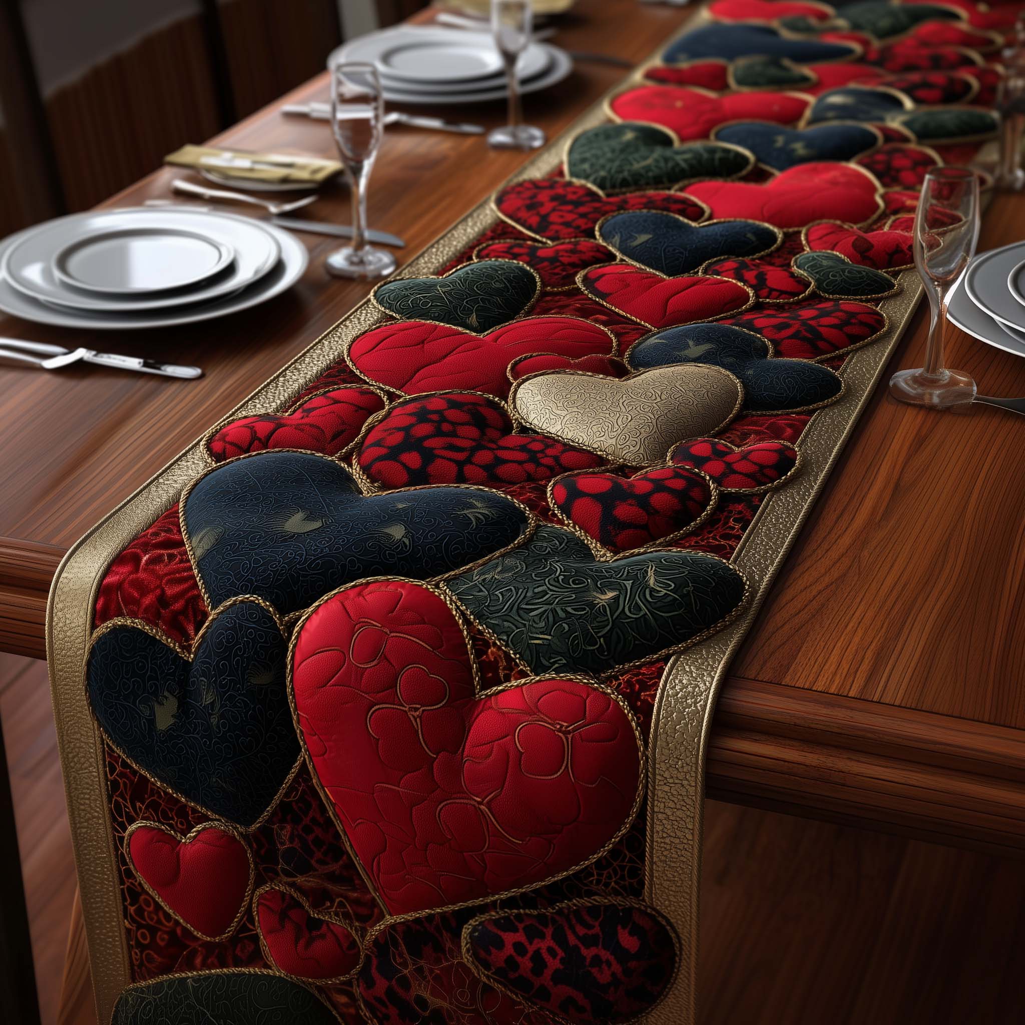 Velvet Heart Quilted Table Runner Valentine Runner Valentine Day Presents For Her