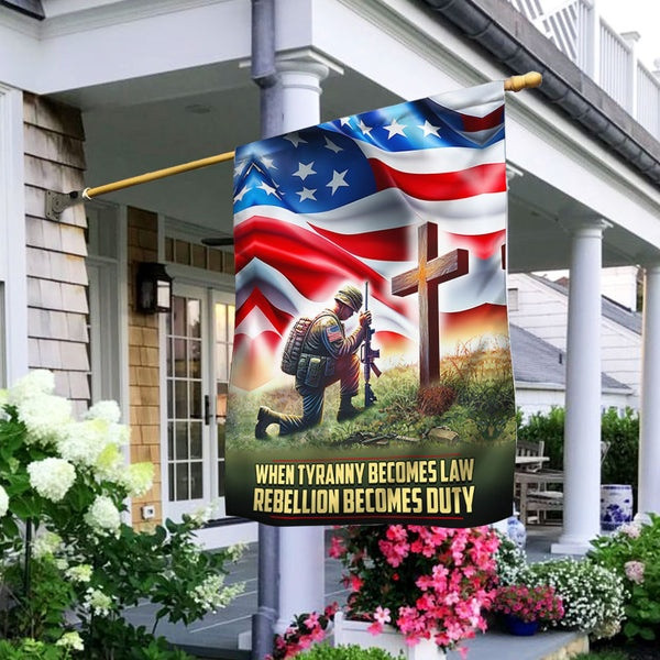Veterans Kneeling The Cross Flag When Tyranny Becomes Law Rebellion Becomes Duty Flag Decor