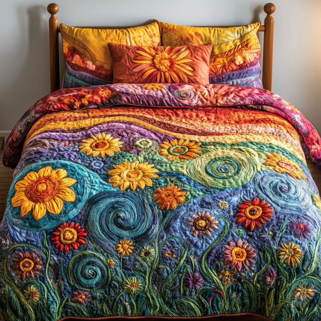 Vibrant Blooms Quilted Bedding Set Bed Sheet Set Sunflower Gifts For Her