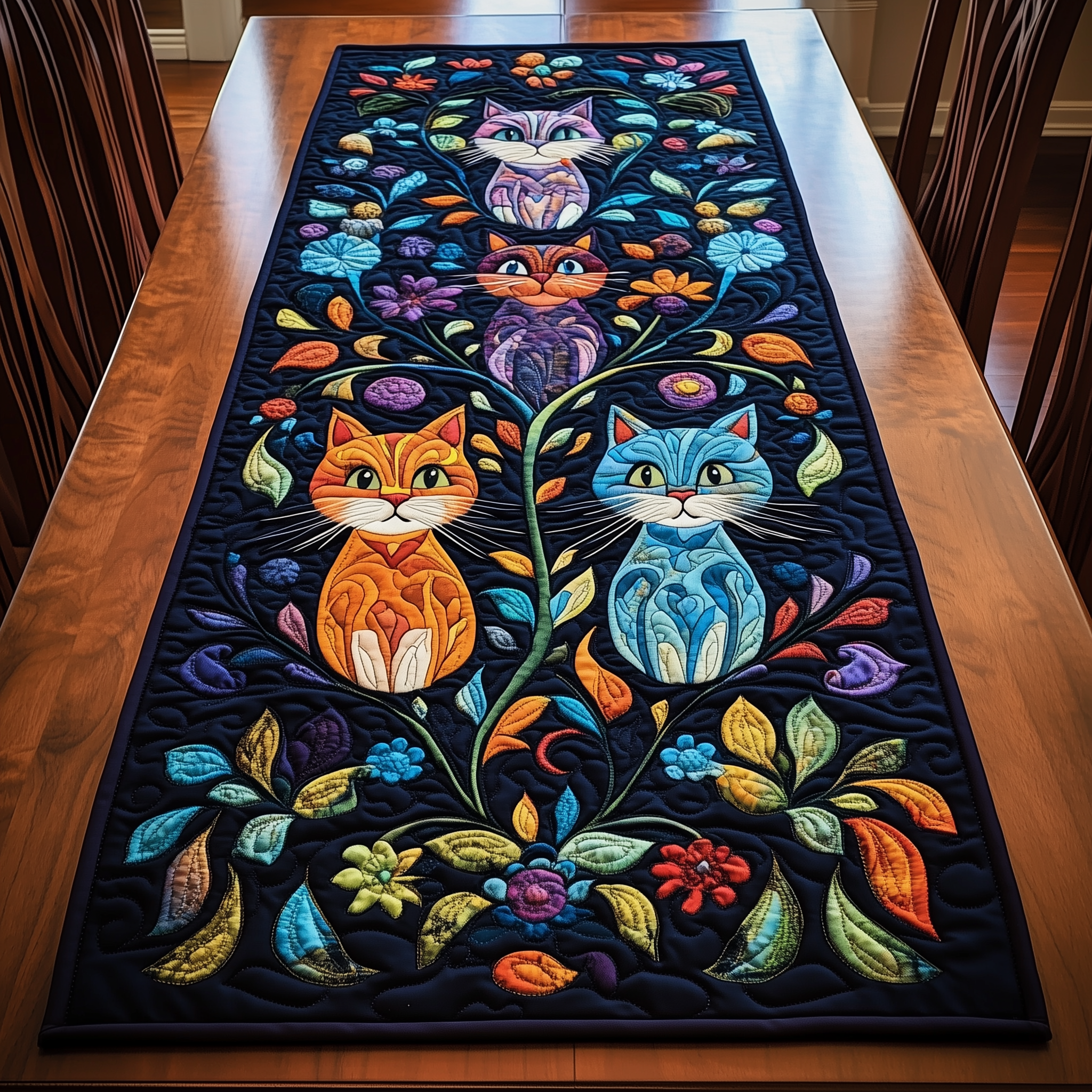 Vibrant Cat Quilted Table Runner Dining Decor Cat Presents For Him Herr