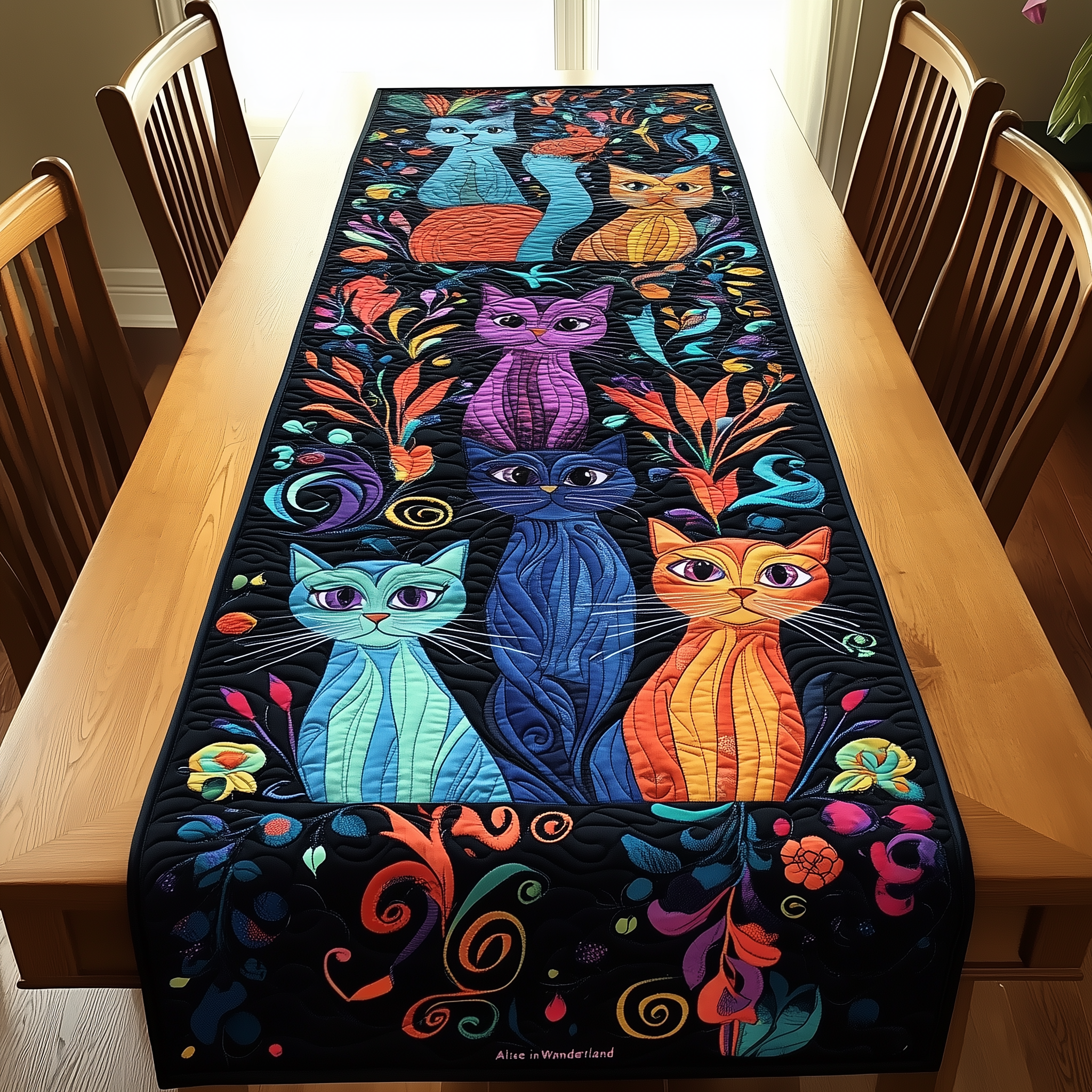 Vibrant Cat Quilted Table Runner Dining Room Table Runners Good Cat Presents