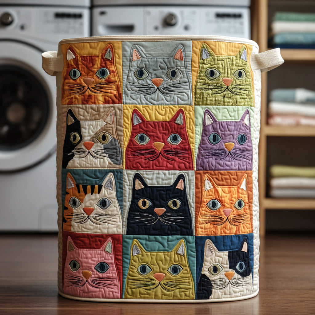 Vibrant Cats Quilted Laundry Basket Clothes Basket Storage Gift For Cat Lover