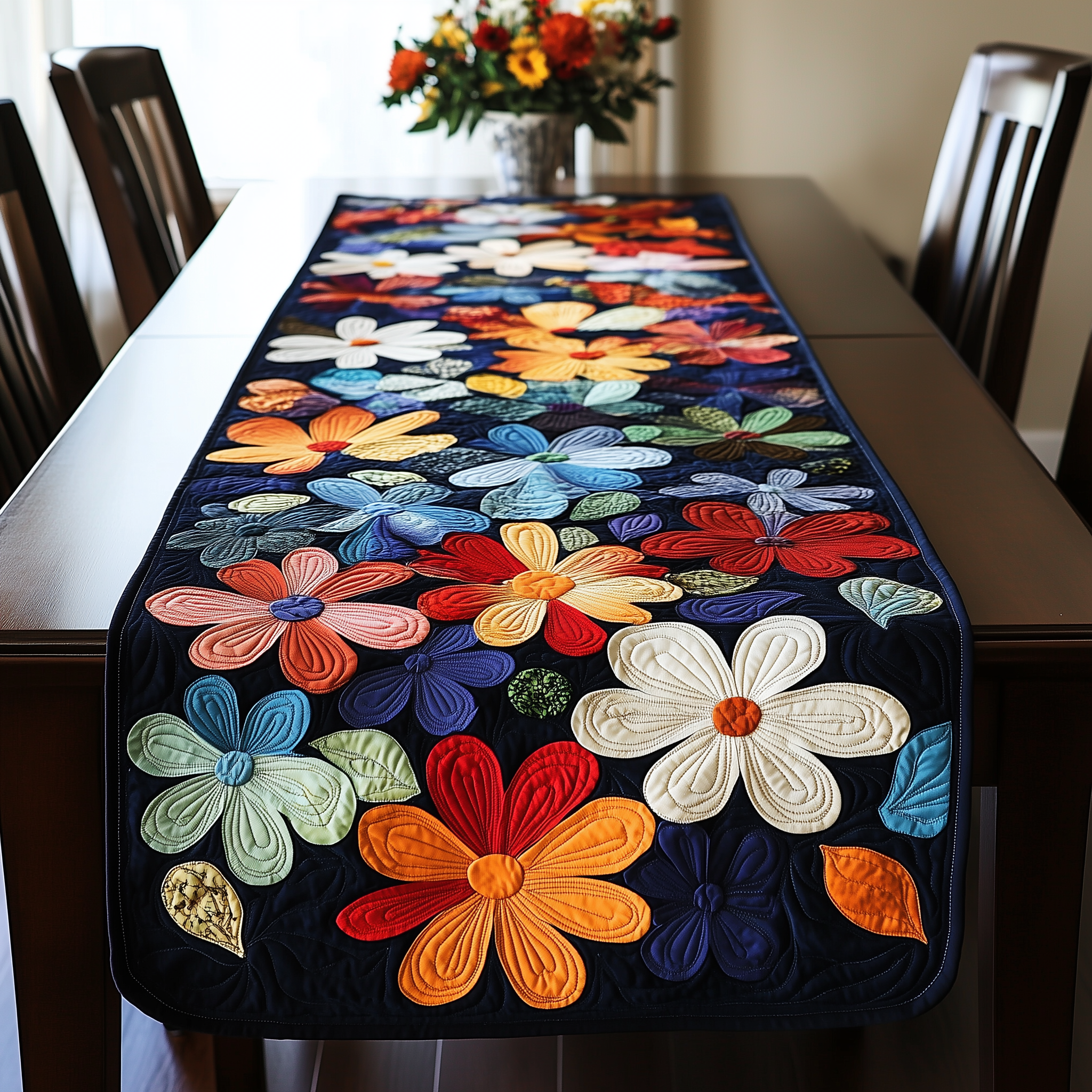 Vibrant Daisy Quilted Table Runner Dinner Table Decor Best Mothers Day Present
