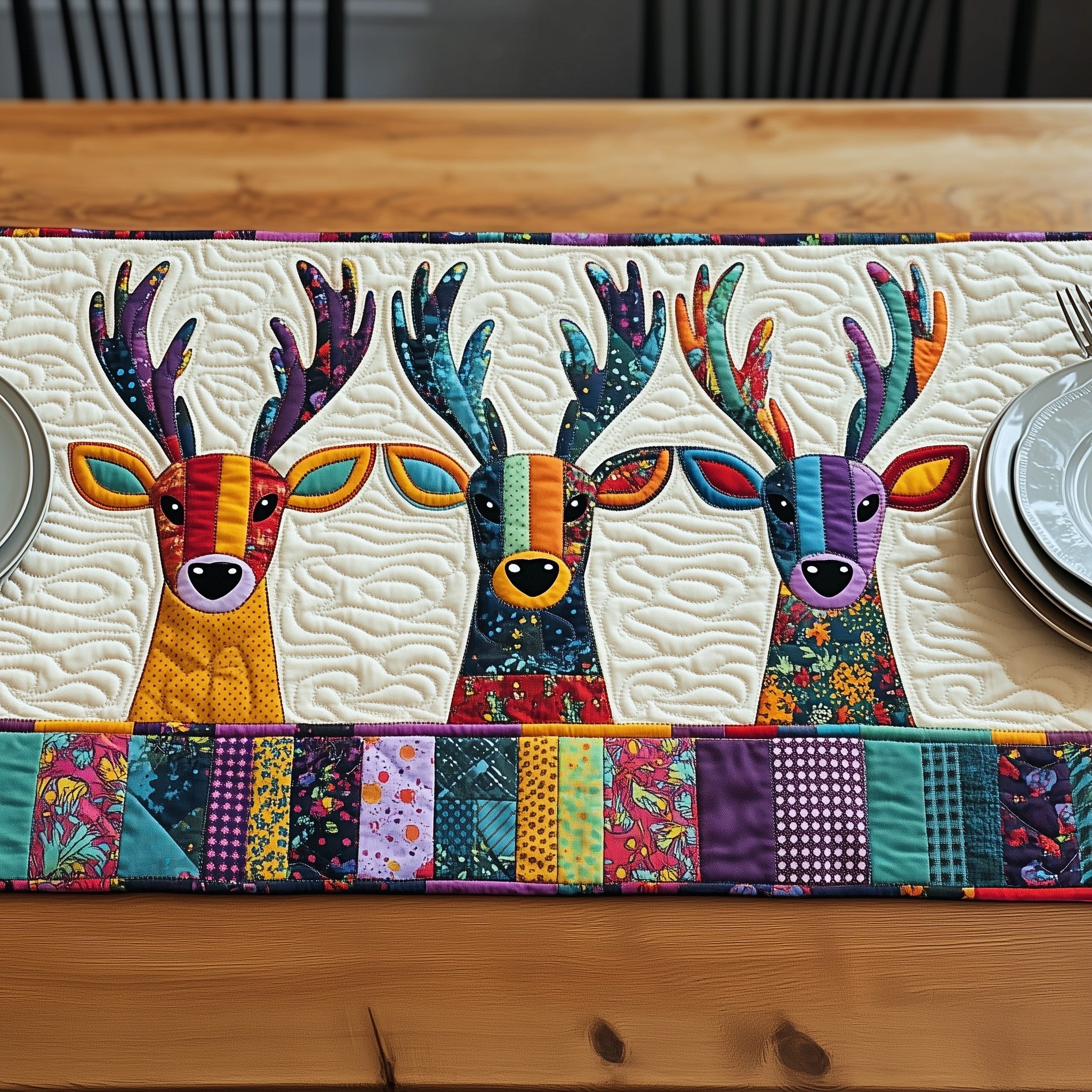 Vibrant Deer Patchwork Quilted Table Runner Dining Table Centerpiece Ideas Top Gifts For Deer Hunters