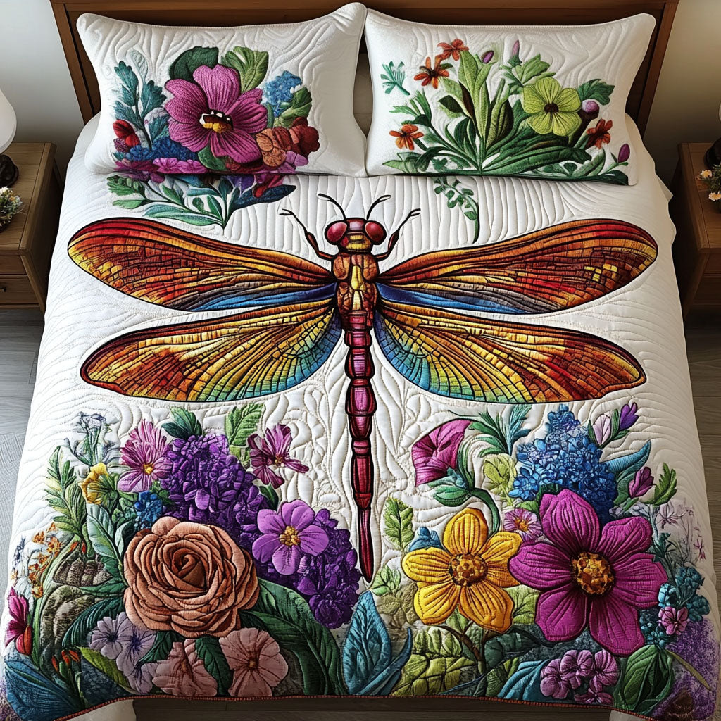 Vibrant Dragonfly Quilted Bedding Set Best Bedsheets Unusual Dragonfly Gifts
