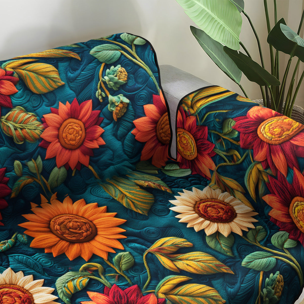 Vibrant Harvest Quilted Sofa Cover Home Decor Sunflower Gift Items