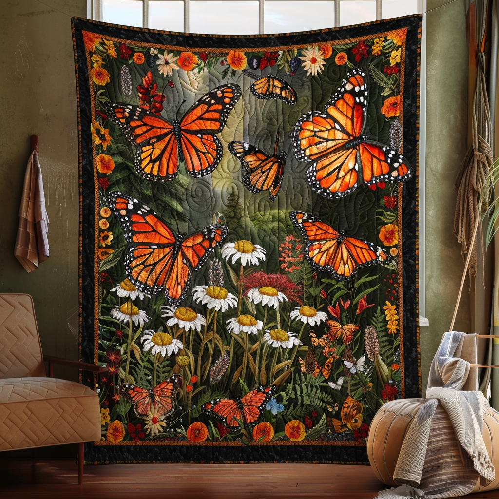 Vibrant Monarch Butterflies Quilted Blanket Comforter Sets Gifts For Young Moms