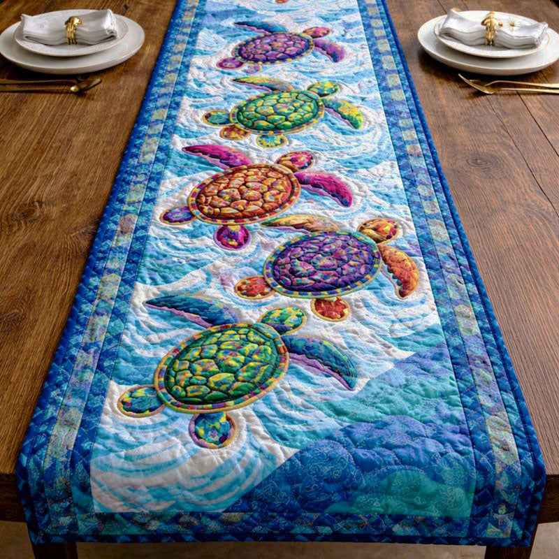 Vibrant Ocean Breeze Quilted Table Runner Dining Room Centerpieces Turtle Present Ideas