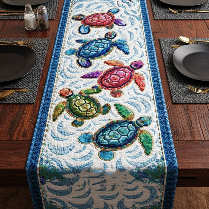 Vibrant Ocean Breeze Quilted Table Runner Dining Room Table Decor Gifts For People Who Loves Sea Turtle