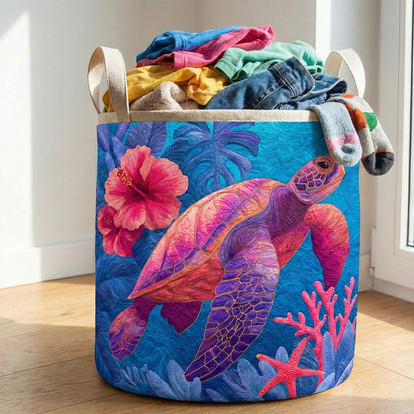 Vibrant Ocean Glow Quilted Laundry Basket Foldable Clothes Hamper Unique Mother's Day Gifts
