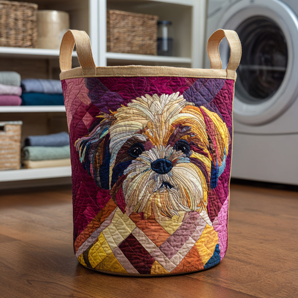 Vibrant Shih Tzu Quilted Laundry Basket Unique Cool Laundry Basket Cool Gifts For Dog Owners
