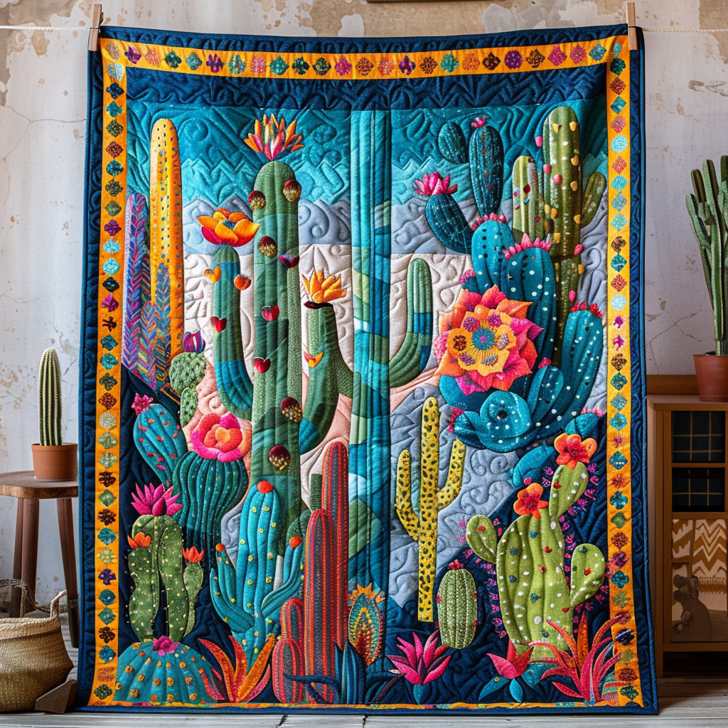 Vibrant Succulent Cactus Quilted Blanket Best Comforter Sets Birthday Gifts For Mom From Son
