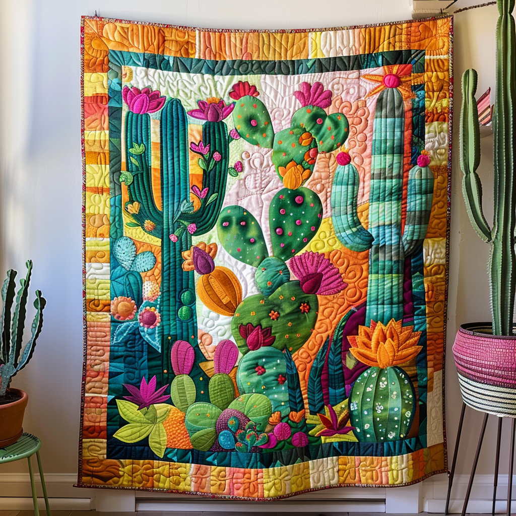 Vibrant Succulent Cactus Quilted Blanket King Comforter Sets Awesome Mother's Day Gifts
