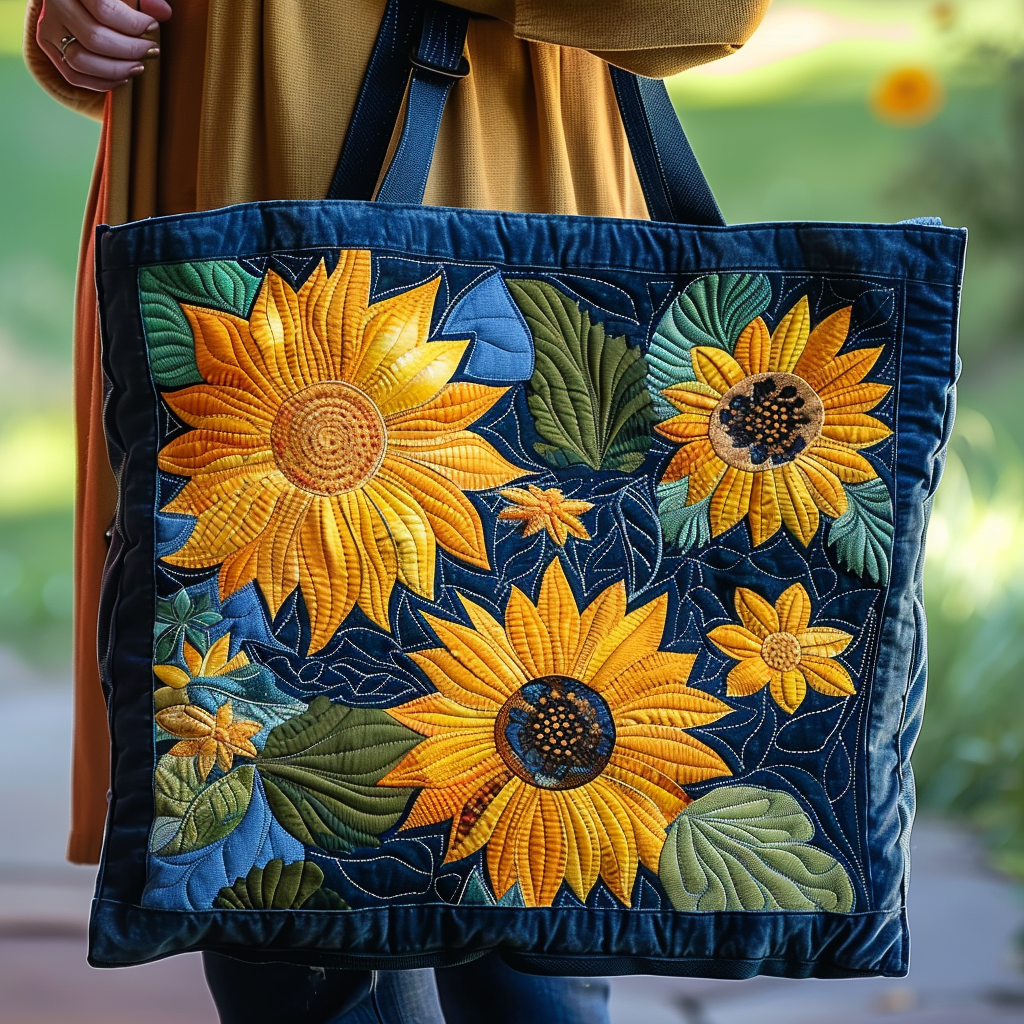 Vibrant Sunflowers Quilted Tote Bag Nice Tote Bags Cool Gifts For Mom