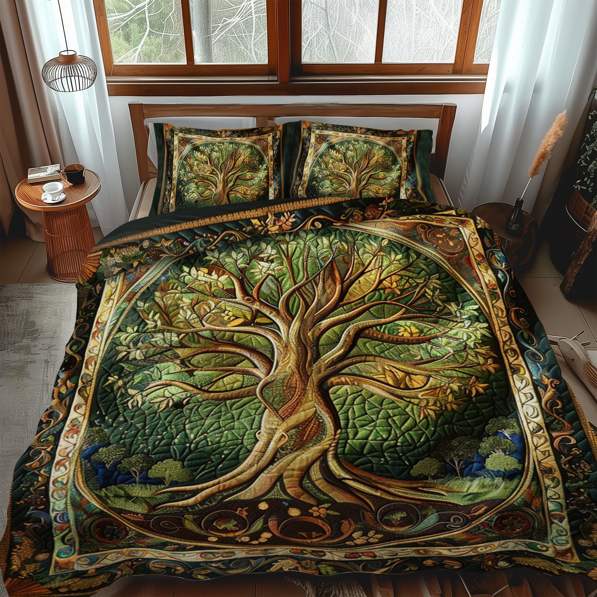 Vibrant Tree of Life Quilted Bedding Set Unique Bed Sheets Tree Of Life Gifts For Mom