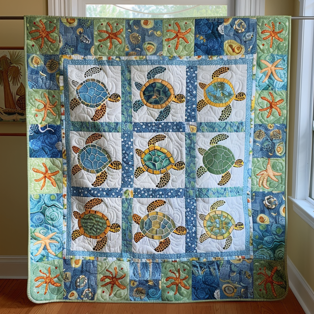 Vibrant Turtles Quilted Blanket Bed Comforter Set Turtle Gifts For Dad