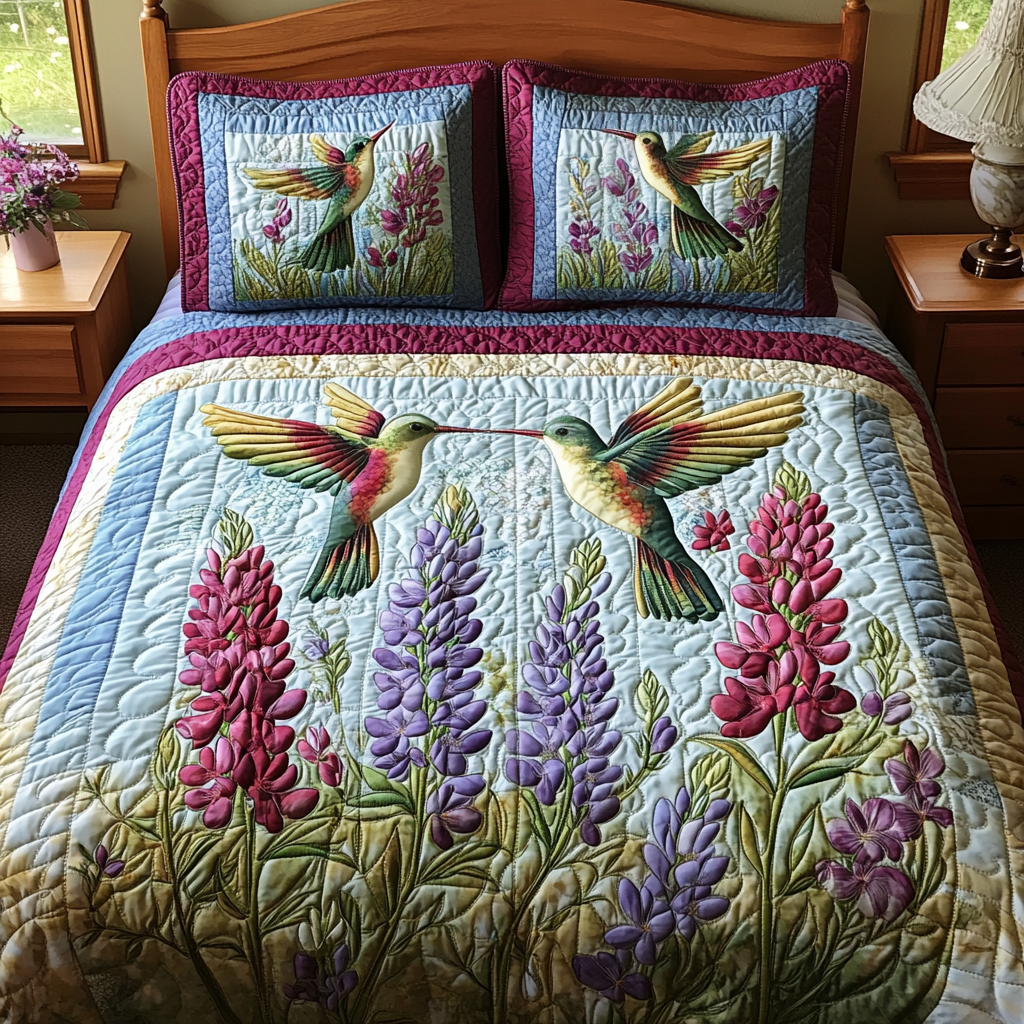 Vibrant Wingscape Quilted Bedding Set Unique Bed Sheet Set Best Hummingbird Related Gifts