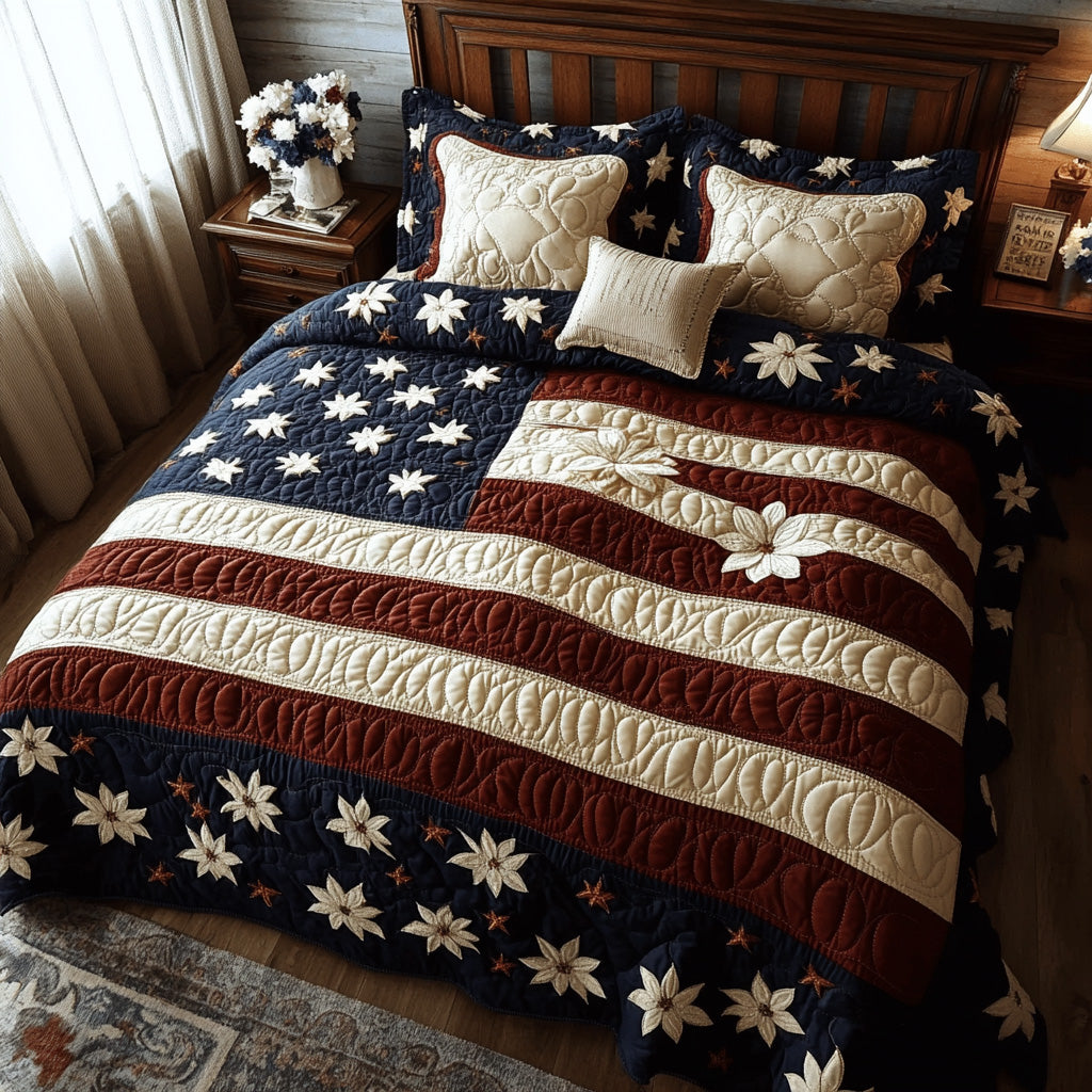 Victory Bloom Quilted Bedding Set Best King Sheets 4Th Of July Present