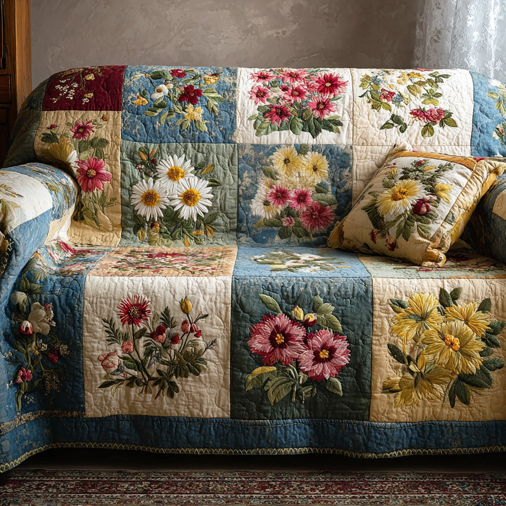 Vintage Bloom Haven Quilted Sofa Cover Sofa Throw Covers Presents For Flower Lovers