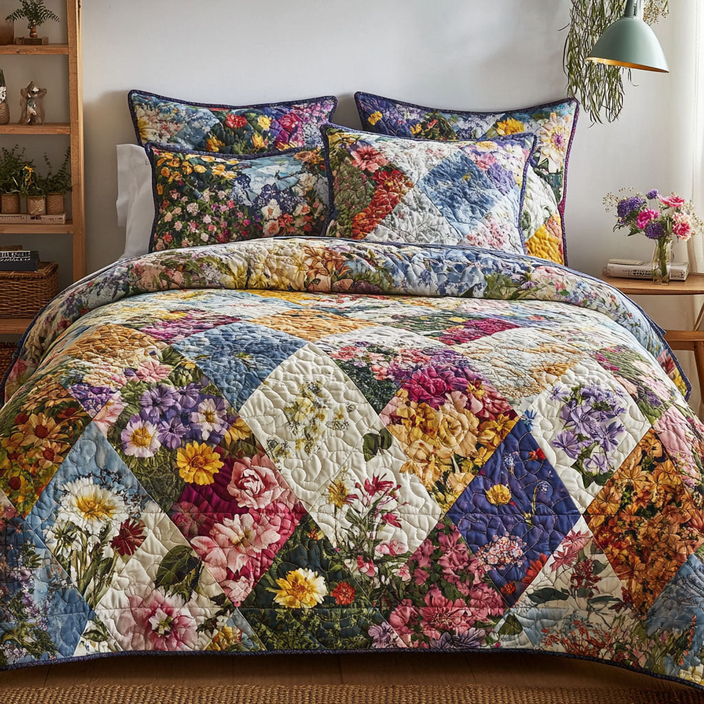 Vintage Bloom Quilted Bedding Set Cute Bed Sheet Set Mother Daughter Gifts