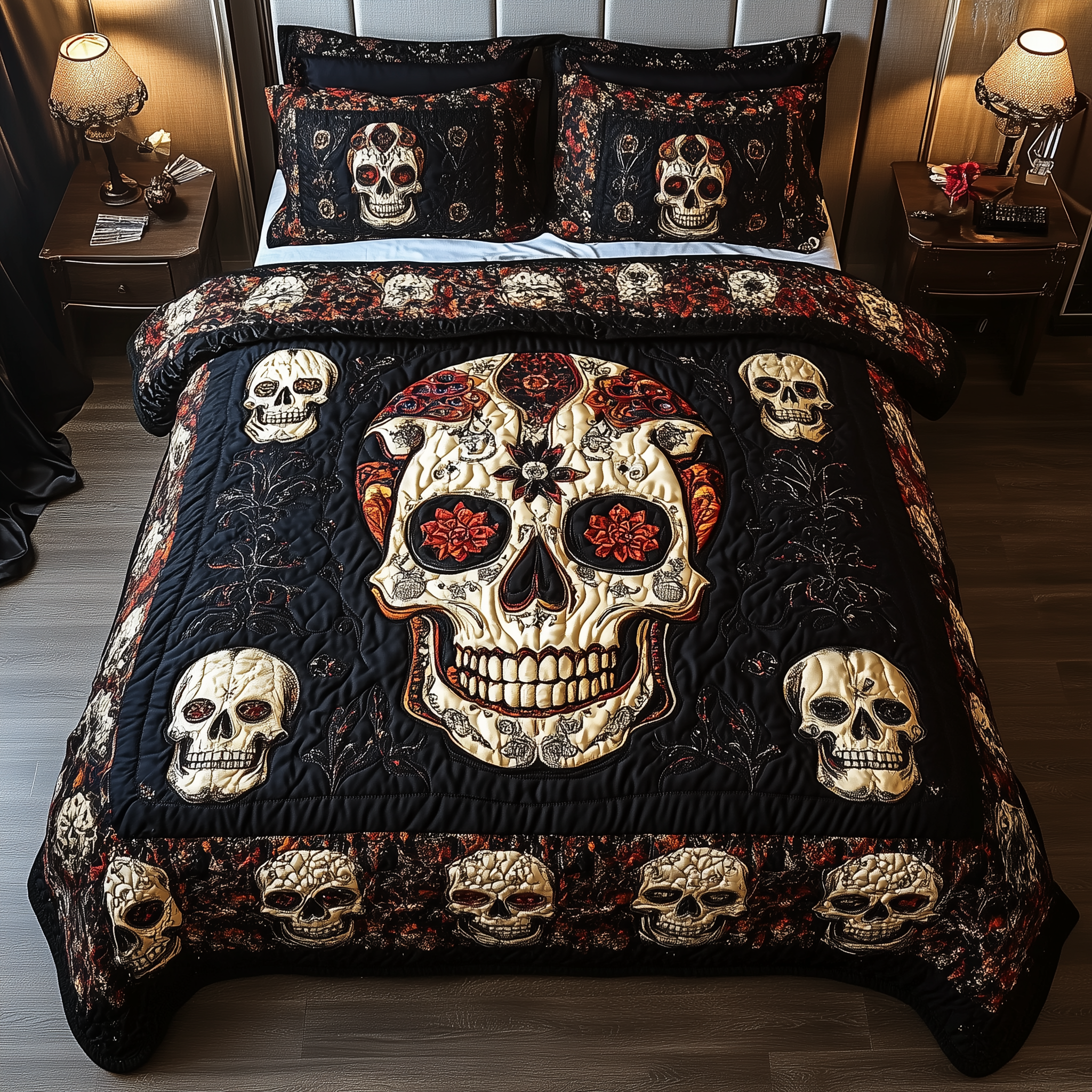 Vintage Bold Skull Quilted Bedding Set Nice Bed Sheet Sets Skull Birthday Gifts